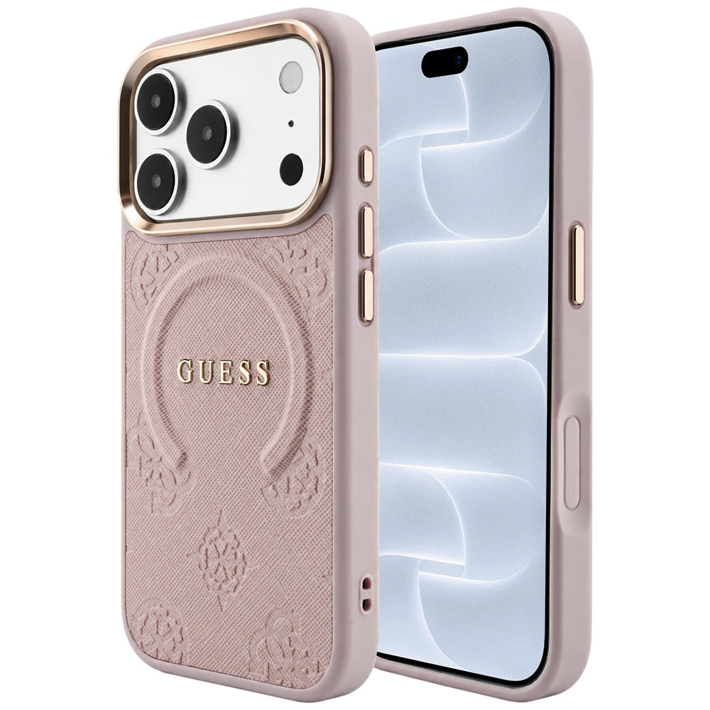 Capa Guess Saffiano Peony & Ring MagSafe - iPhone 17 Pro / 18 Pro - Rosa