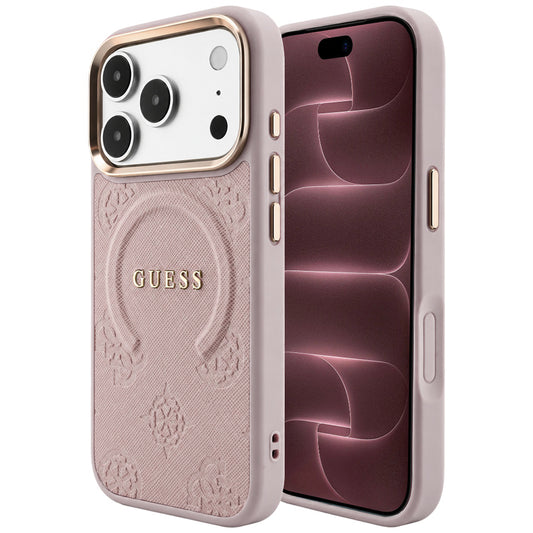 Capa Guess Saffiano Peony & Ring MagSafe - iPhone 17 Pro Max / 18 Pro Max - Rosa
