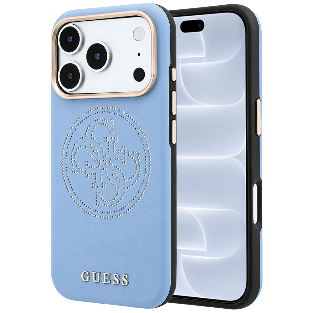 Capa Guess Leather Perforated 4G MagSafe - iPhone 17 Pro / 18 Pro - Azul-claro