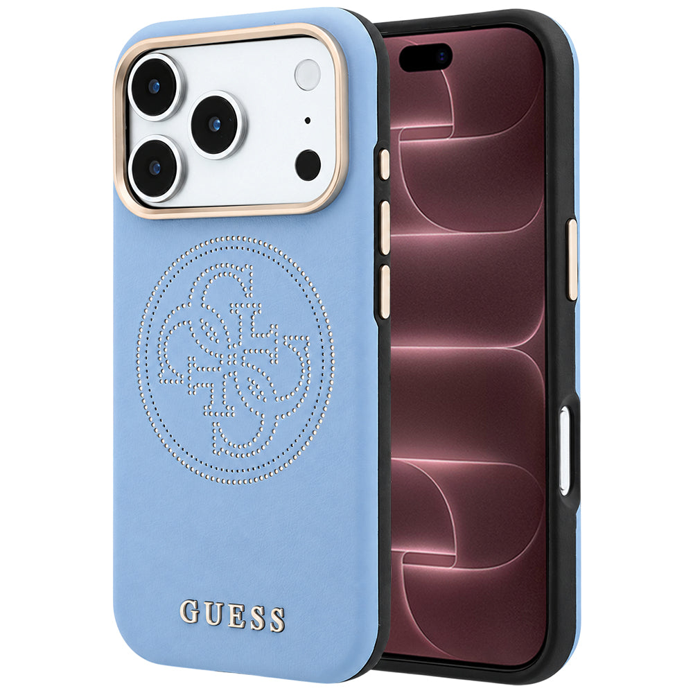 Capa Guess Leather Perforated 4G MagSafe - iPhone 17 Pro Max / 18 Pro Max - Azul-claro