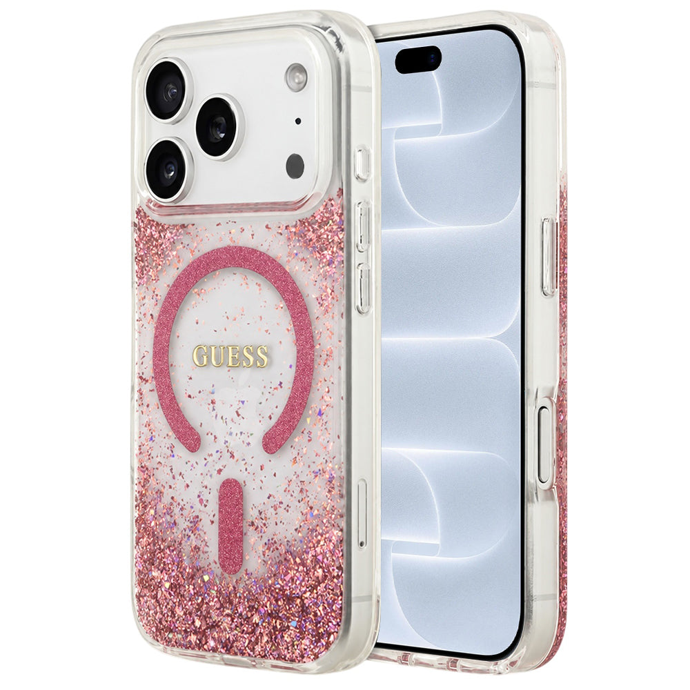 Capa Guess Resin Bottom Glitter MagSafe - iPhone 17 Pro / 18 Pro - Rosa