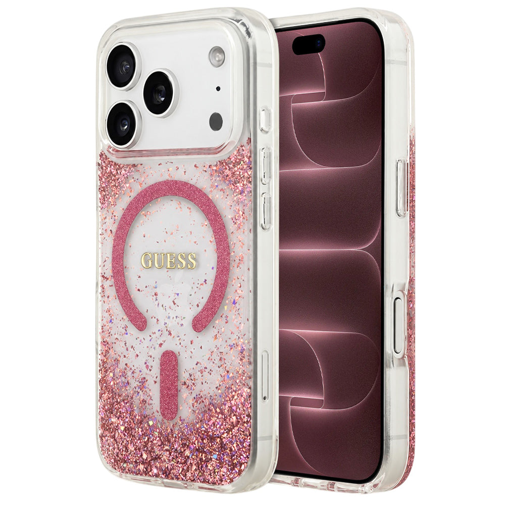 Capa Guess Resin Bottom Glitter MagSafe - iPhone 17 Pro Max / 18 Pro Max - Rosa