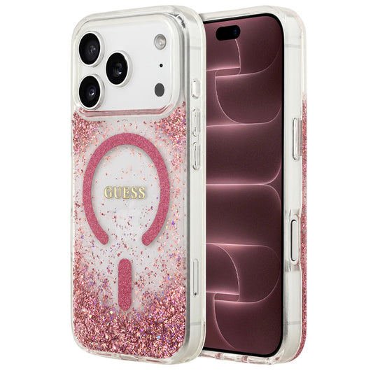 Capa Guess Resin Bottom Glitter MagSafe - iPhone 17 Pro Max / 18 Pro Max - Rosa
