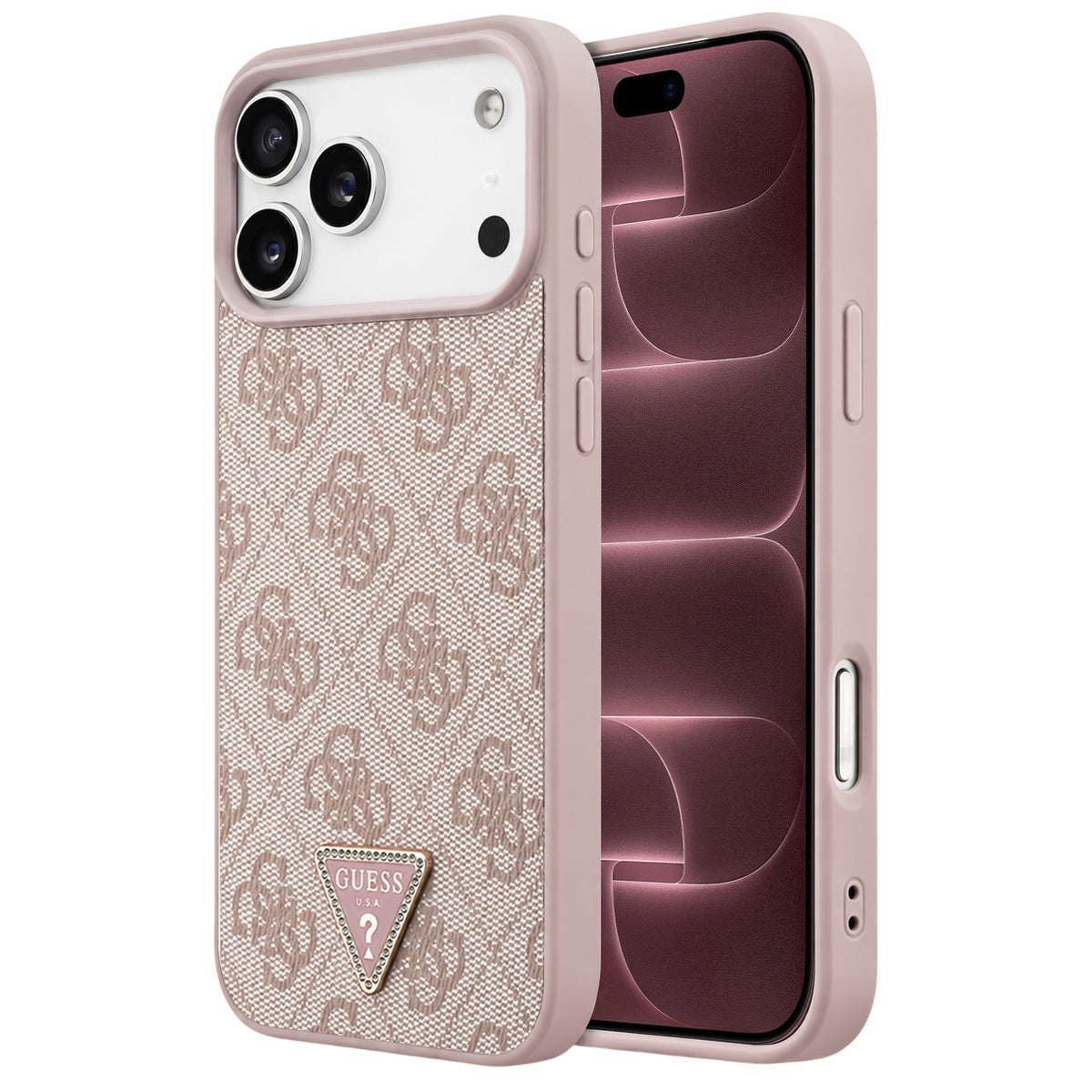 Capa Guess Leather 4G Triangle Strass MagSafe - iPhone 17 Pro Max / 18 Pro Max - Rosa