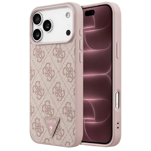 Capa Guess Leather 4G Triangle Strass MagSafe - iPhone 17 Pro Max / 18 Pro Max - Rosa