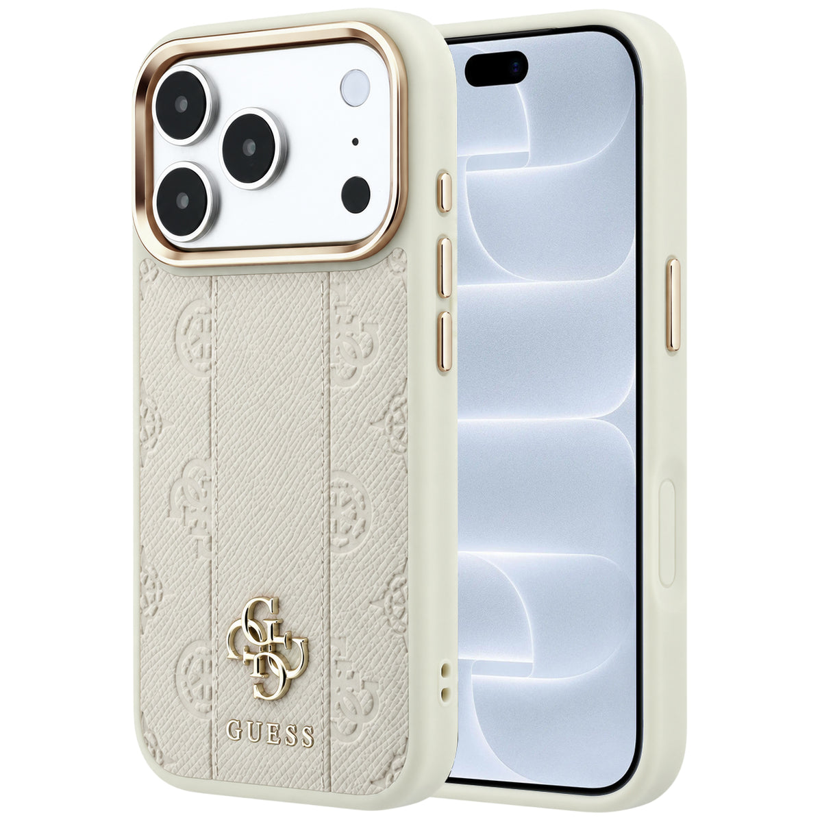 Capa Guess Leather Stripe Peony 4G MagSafe - iPhone 17 Pro / 18 Pro - Bege