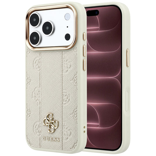Capa Guess Leather Stripe Peony 4G MagSafe - iPhone 17 Pro Max / 18 Pro Max - Bege