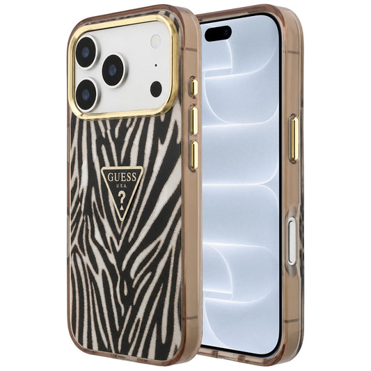 Capa Guess Zebra Glitter Triangle Logo MagSafe - iPhone 17 Pro / 18 Pro - Preto / Dourado