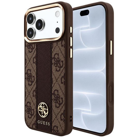 Capa Guess Leather 4G Stripe Round Classic Logo MagSafe - iPhone 17 Pro / 18 Pro - Castanho