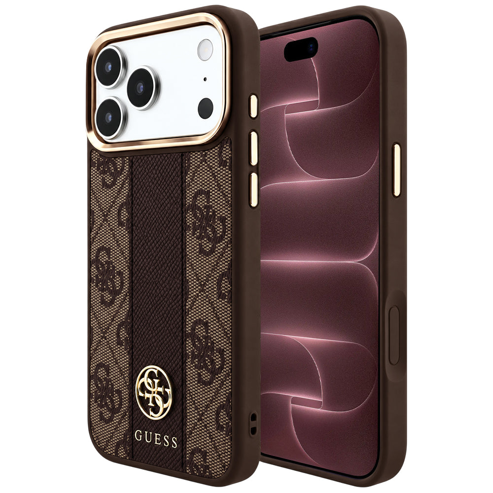 Capa Guess Leather 4G Stripe Round Classic Logo MagSafe - iPhone 17 Pro Max / 18 Pro Max - Castanho