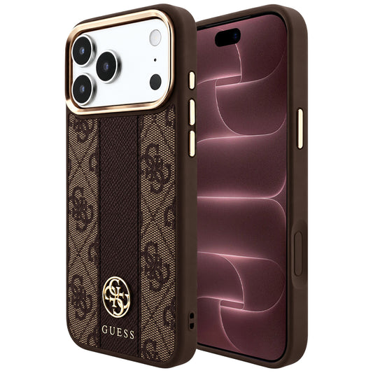 Capa Guess Leather 4G Stripe Round Classic Logo MagSafe - iPhone 17 Pro Max / 18 Pro Max - Castanho