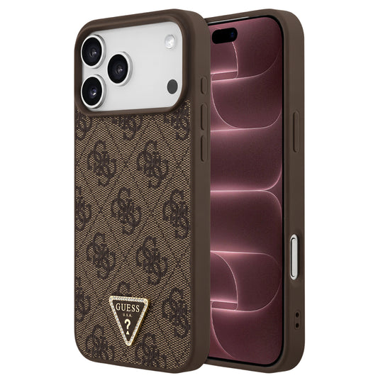 Capa Guess Leather 4G Triangle Strass MagSafe - iPhone 17 Pro Max / 18 Pro Max - Castanho