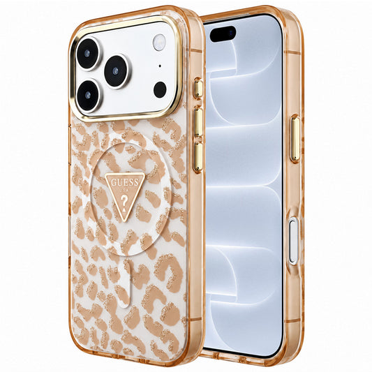 Capa Guess Leopard Glitter Triangle Logo MagSafe - iPhone 17 Pro / 18 Pro - Castanho