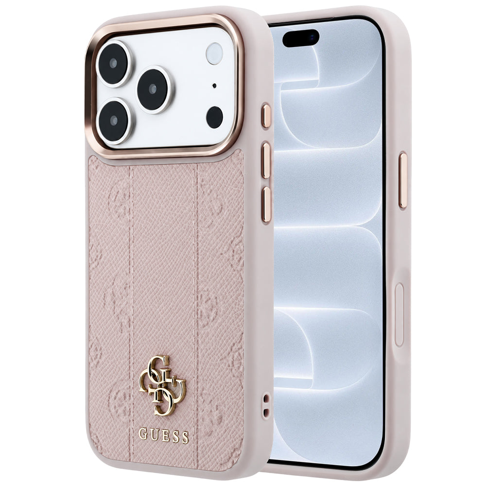 Capa Guess Leather Stripe Peony 4G MagSafe - iPhone 17 Pro / 18 Pro - Rosa