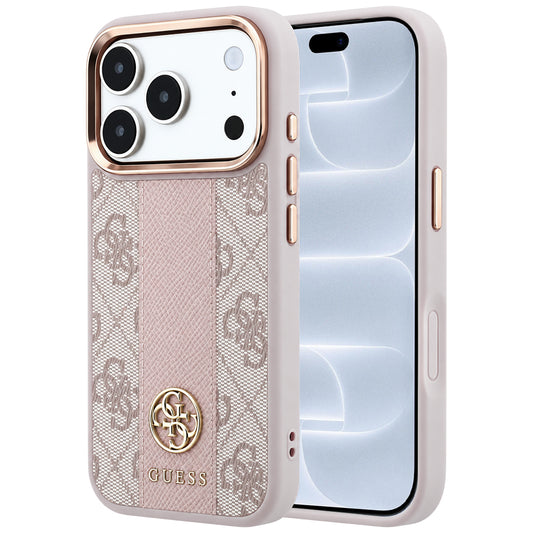 Capa Guess Leather 4G Stripe Round Classic Logo MagSafe - iPhone 17 Pro / 18 Pro - Rosa