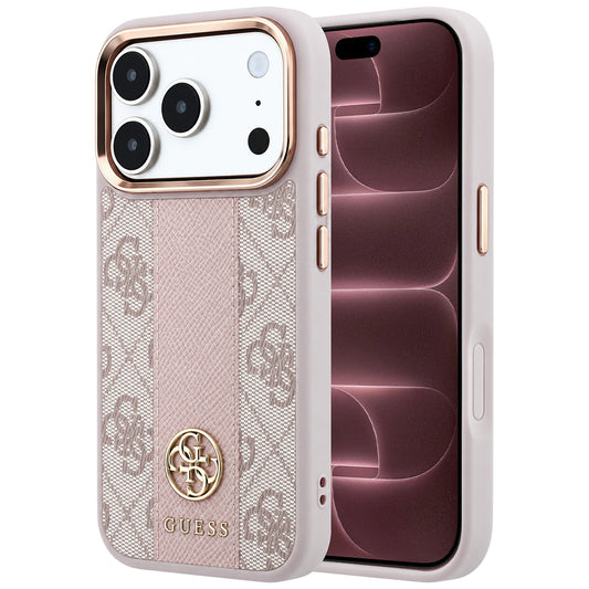 Capa Guess Leather 4G Stripe Round Classic Logo MagSafe - iPhone 17 Pro Max / 18 Pro Max - Rosa
