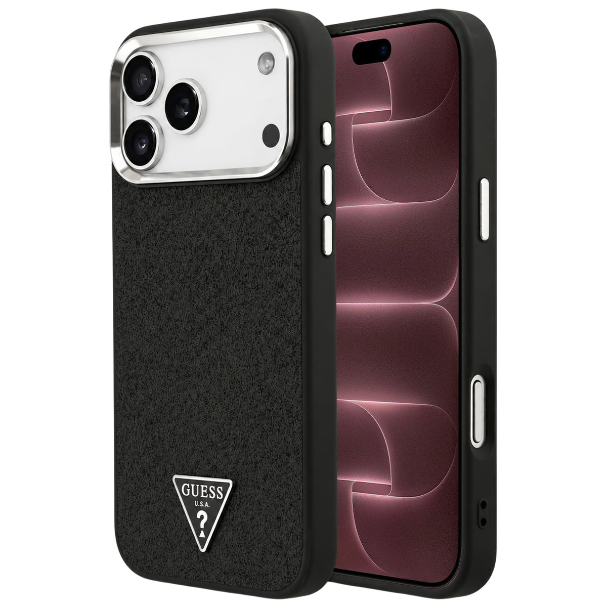 Capa Guess Glitter Triangle Logo MagSafe - iPhone 17 Pro Max / 18 Pro Max - Preto