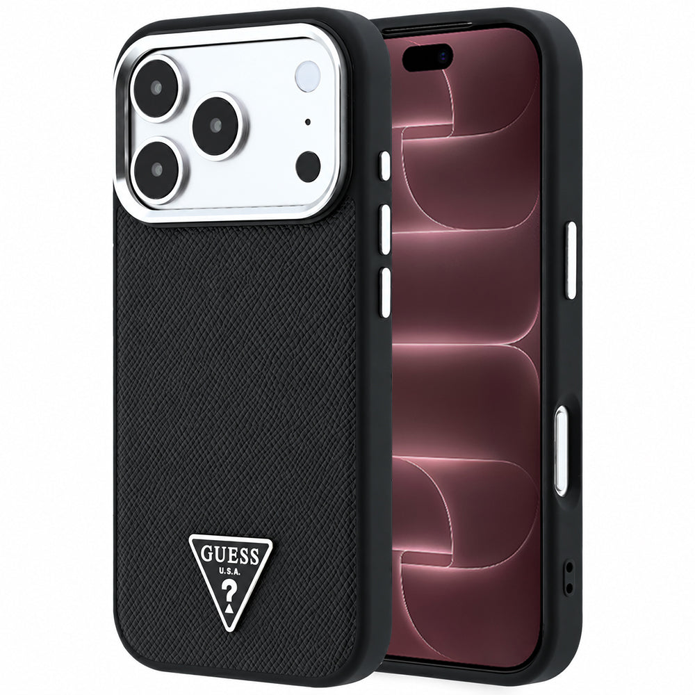 Capa Guess Grained Triangle Logo MagSafe - iPhone 17 Pro Max / 18 Pro Max - Preto