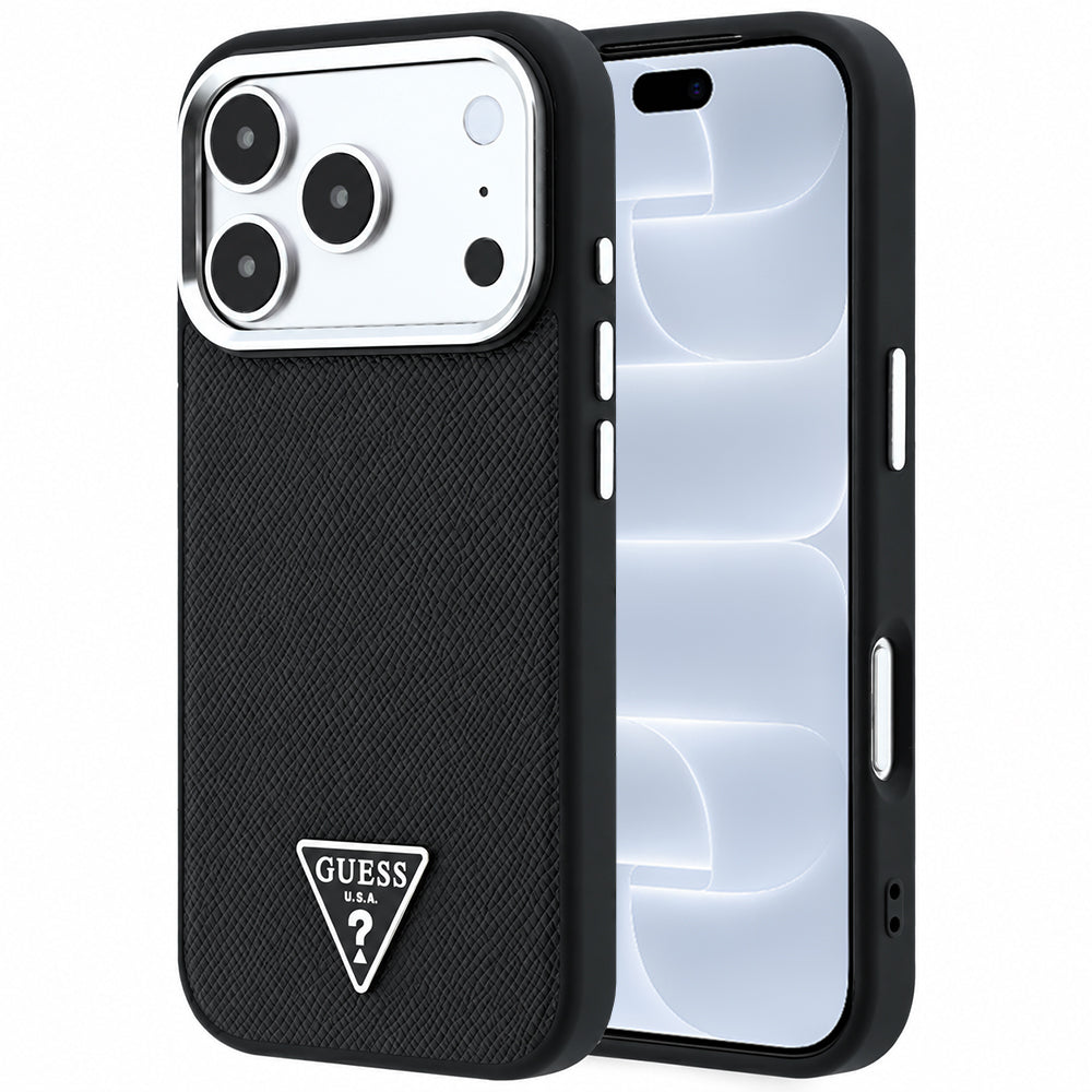 Capa Guess Grained Triangle Logo MagSafe - iPhone 17 Pro / 18 Pro - Preto