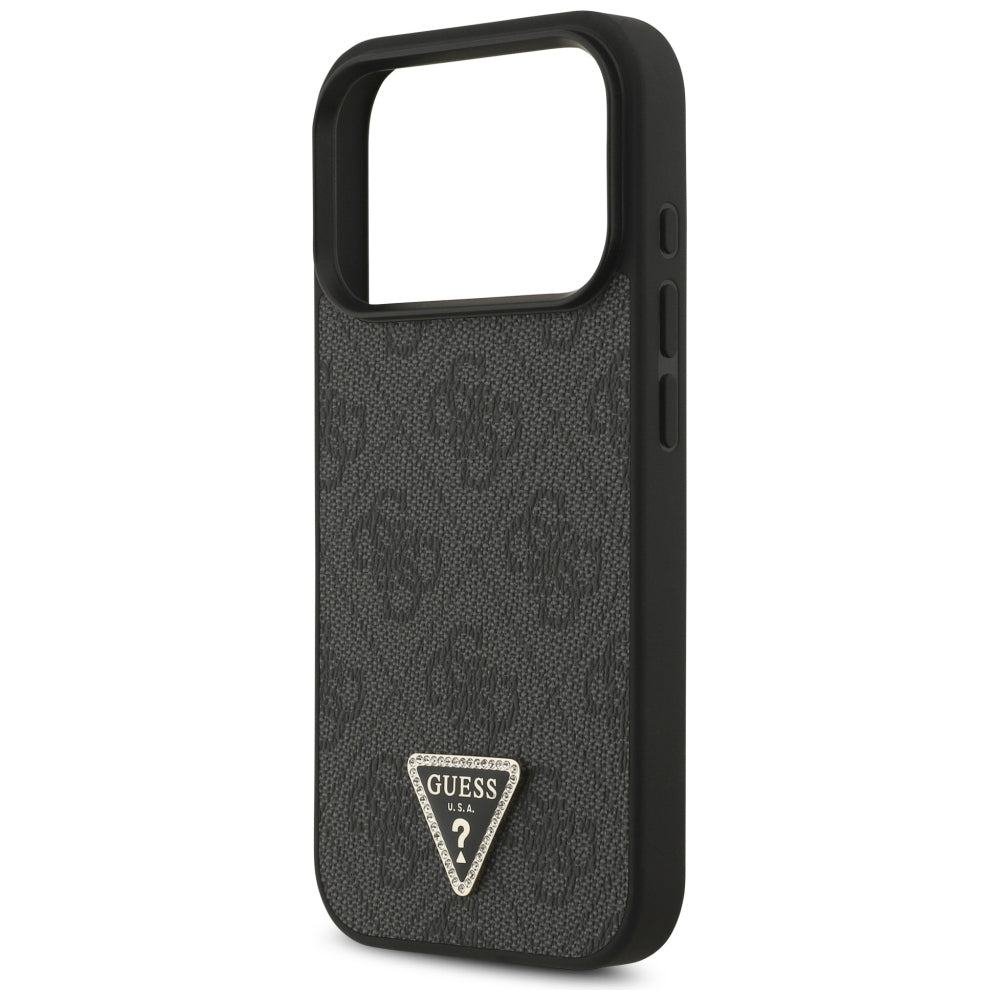 Capa Guess Leather 4G Triangle Strass MagSafe - iPhone 17 Pro Max / 18 Pro Max - Preto