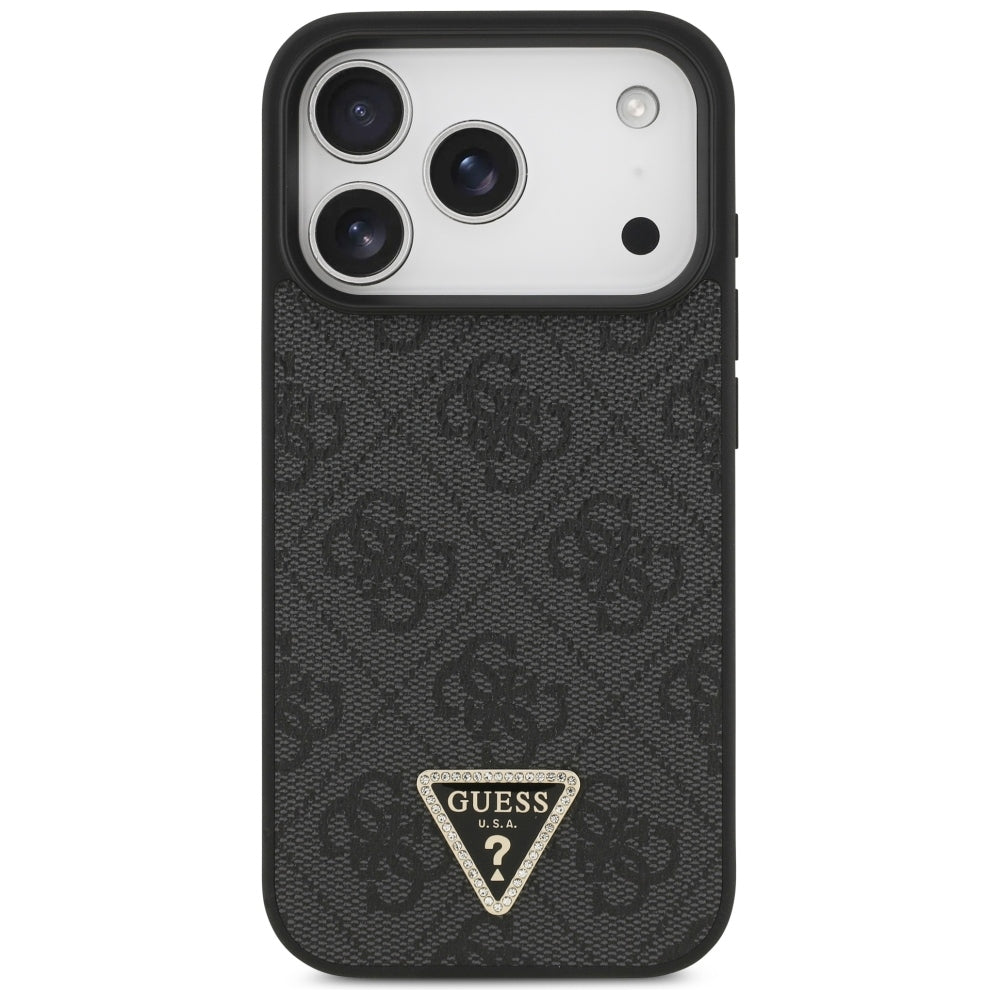Capa Guess Leather 4G Triangle Strass MagSafe - iPhone 17 Pro Max / 18 Pro Max - Preto