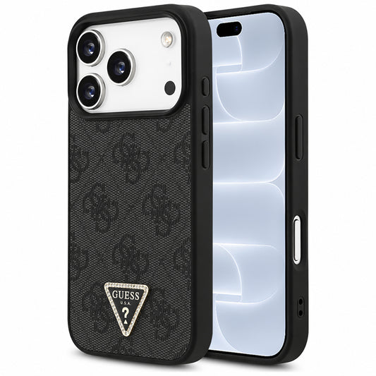 Capa Guess Leather 4G Triangle Strass MagSafe - iPhone 17 Pro / 18 Pro - Preto