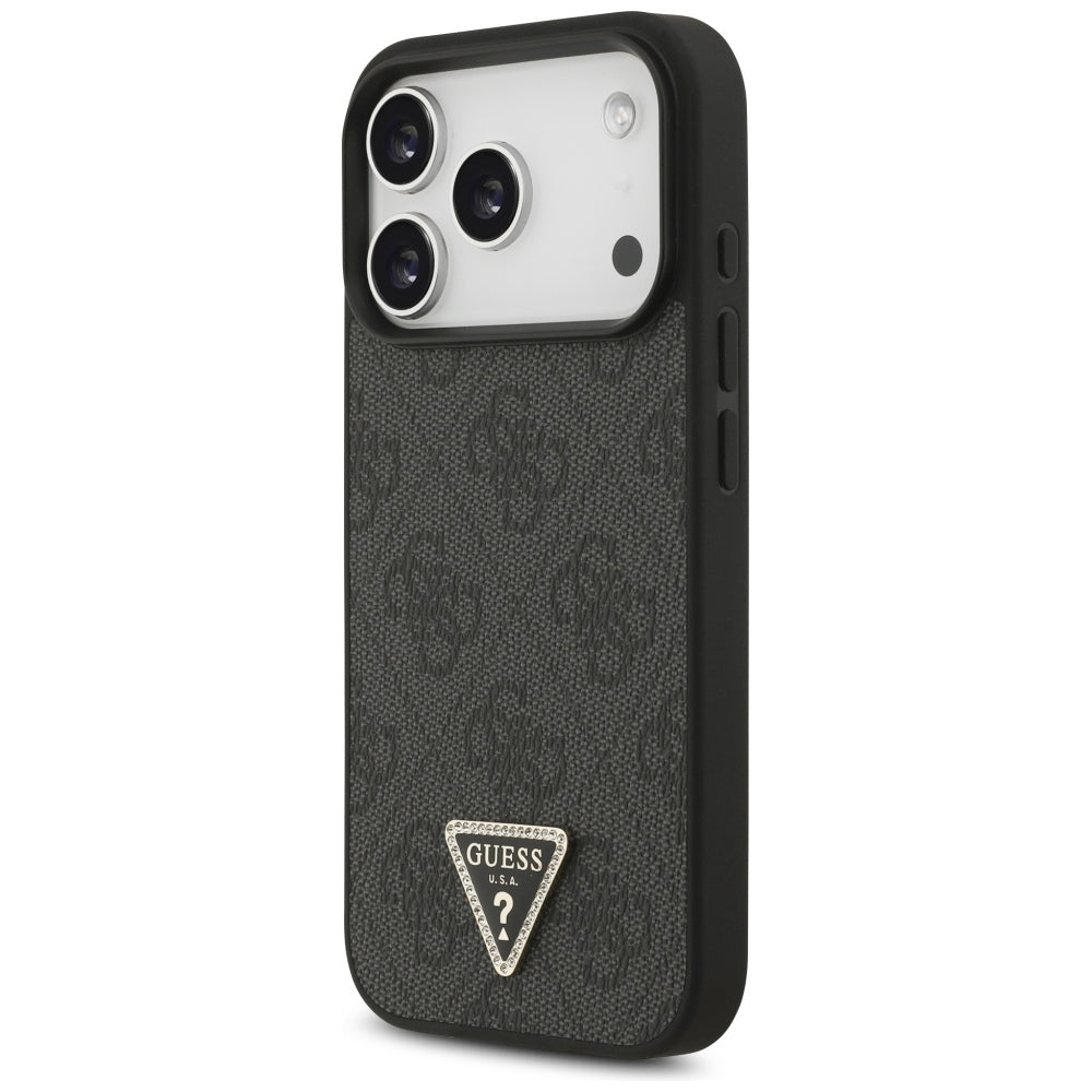 Capa Guess Leather 4G Triangle Strass MagSafe - iPhone 17 Pro / 18 Pro - Preto
