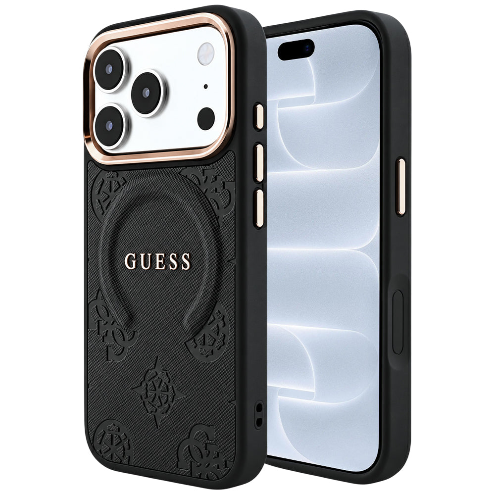 Capa Guess Saffiano Peony & Ring MagSafe - iPhone 17 Pro / 18 Pro - Preto