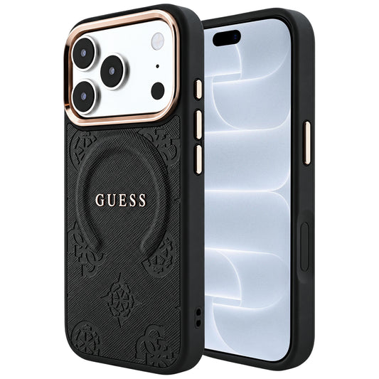 Capa Guess Saffiano Peony & Ring MagSafe - iPhone 17 Pro / 18 Pro - Preto
