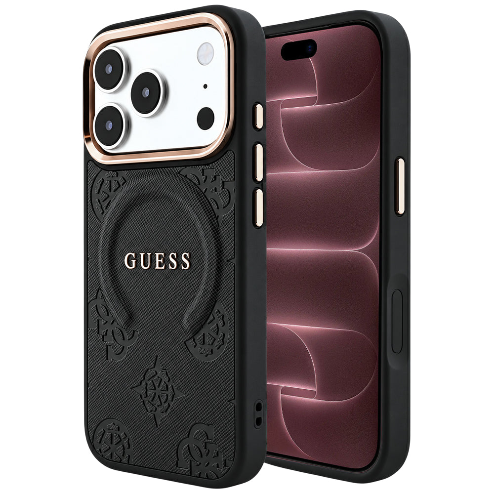 Capa Guess Saffiano Peony & Ring MagSafe - iPhone 17 Pro Max / 18 Pro Max - Preto