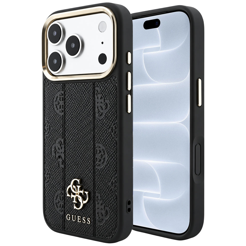 Capa Guess Leather Stripe Peony 4G MagSafe - iPhone 17 Pro / 18 Pro - Preto