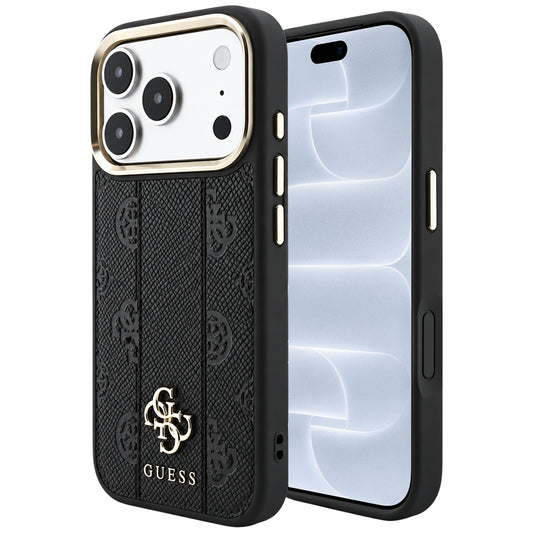 Capa Guess Leather Stripe Peony 4G MagSafe - iPhone 17 Pro / 18 Pro - Preto