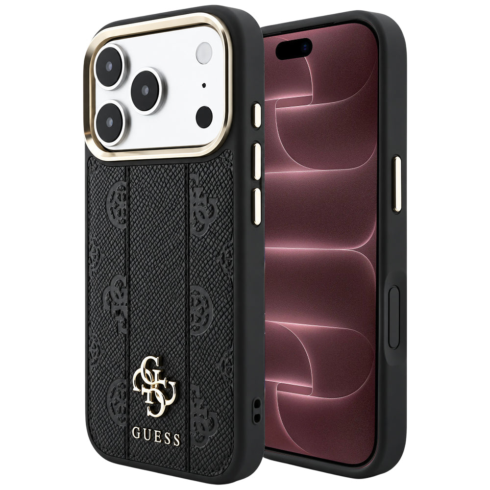 Capa Guess Leather Stripe Peony 4G MagSafe - iPhone 17 Pro Max / 18 Pro Max - Preto