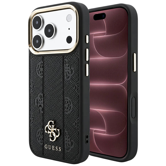 Capa Guess Leather Stripe Peony 4G MagSafe - iPhone 17 Pro Max / 18 Pro Max - Preto