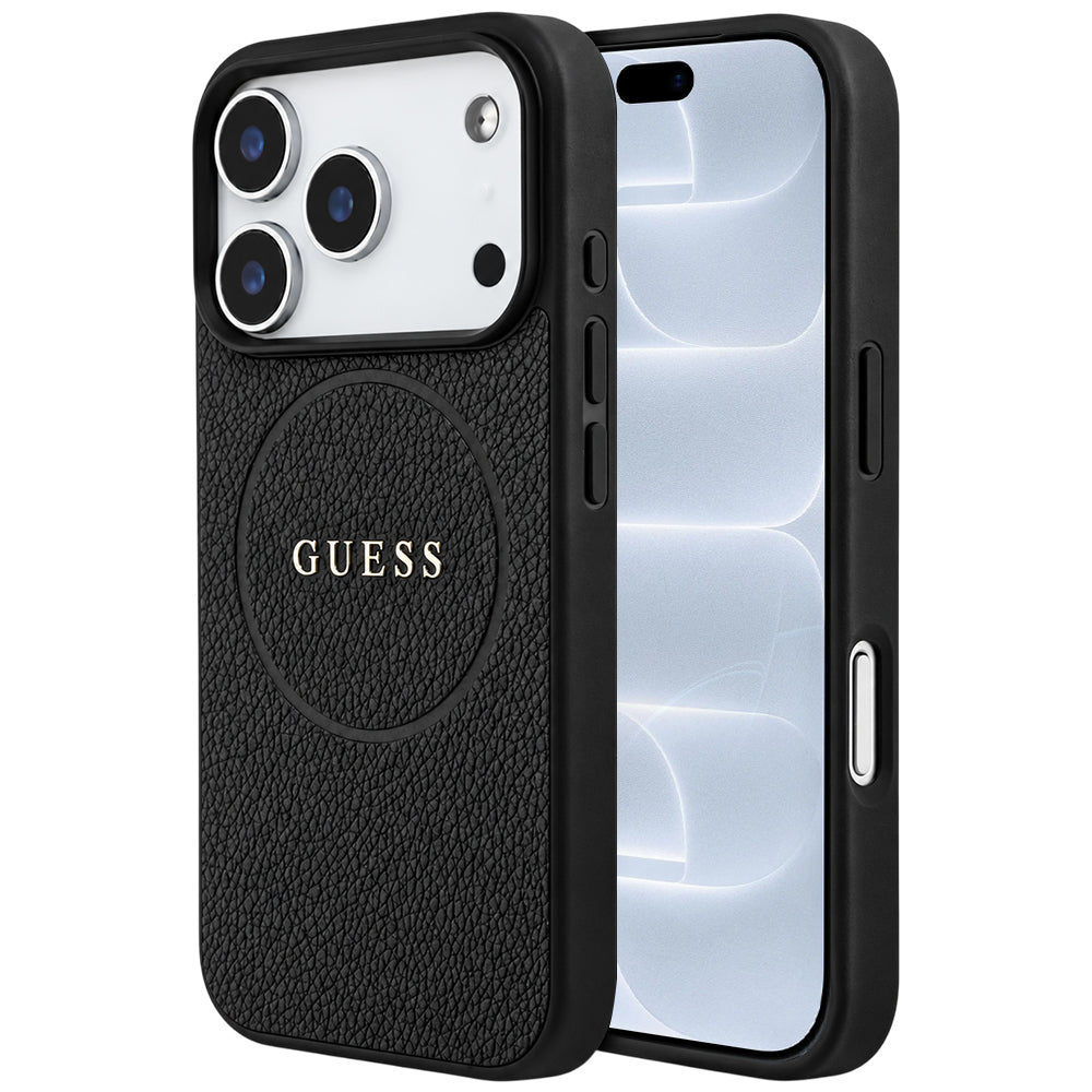 Capa Guess Grained Gold Ring MagSafe - iPhone 17 Pro / 18 Pro - Preto
