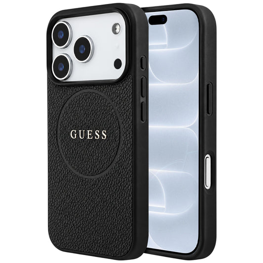 Capa Guess Grained Gold Ring MagSafe - iPhone 17 Pro / 18 Pro - Preto