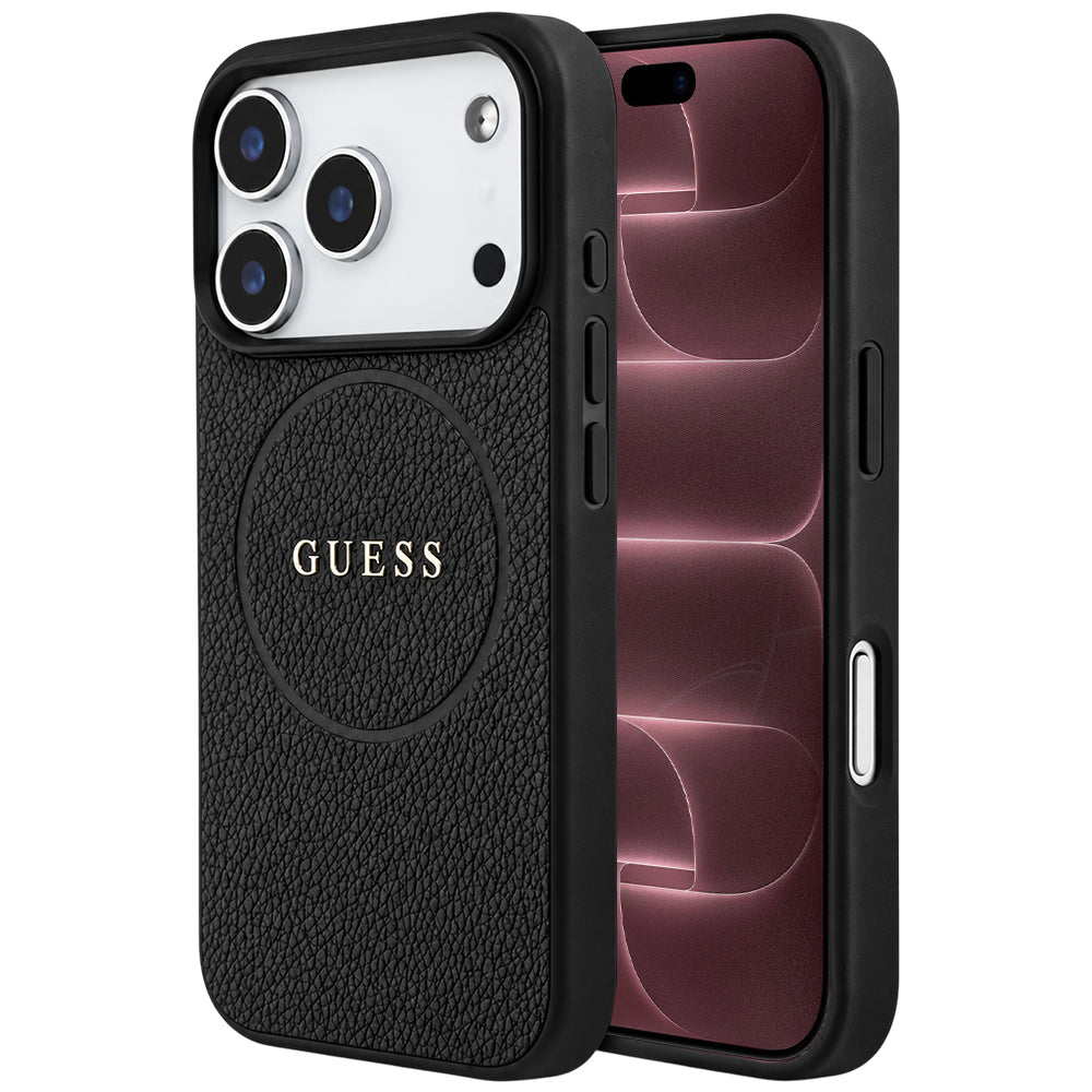 Capa Guess Grained Gold Ring MagSafe - iPhone 17 Pro Max / 18 Pro Max - Preto