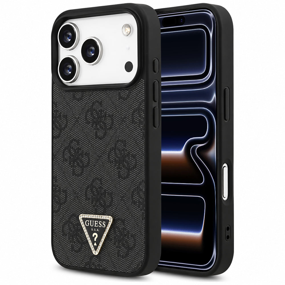 Capa Guess Leather 4G Triangle Strass MagSafe - iPhone 17 Pro - Preto