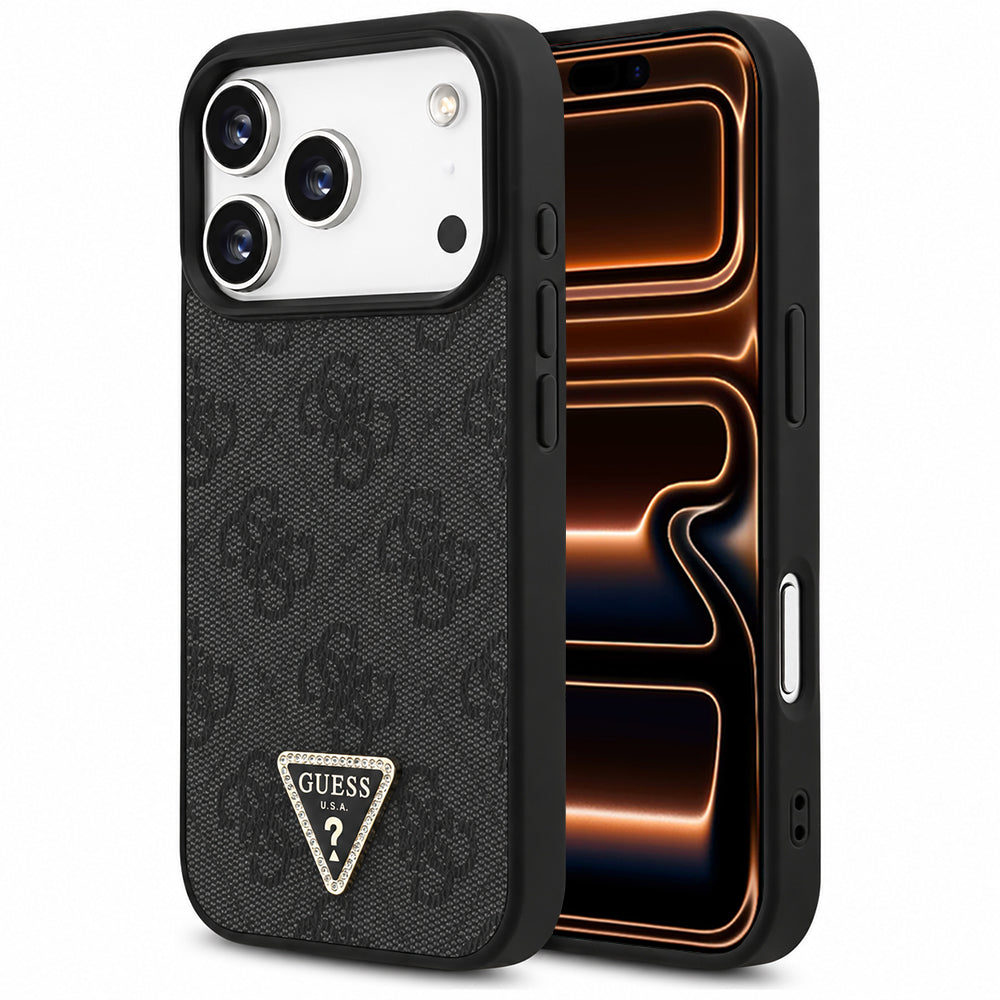 Capa Guess Leather 4G Triangle Strass MagSafe - iPhone 17 Pro Max - Preto