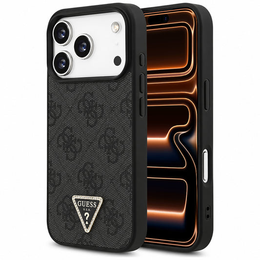 Capa Guess Leather 4G Triangle Strass MagSafe - iPhone 17 Pro Max - Preto