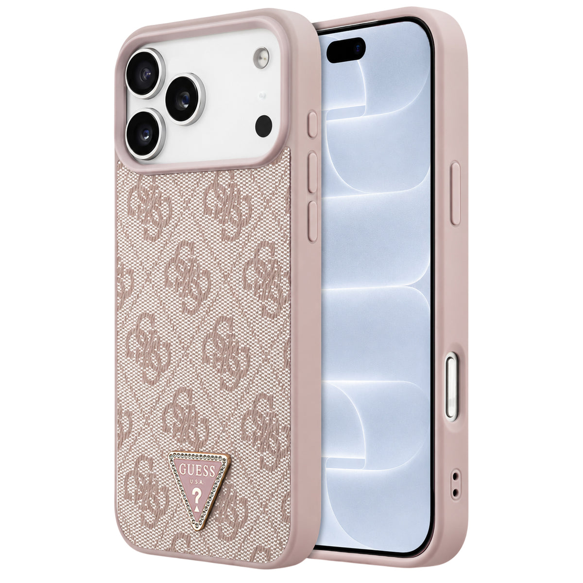 Capa Guess Leather 4G Triangle Strass MagSafe - iPhone 17 Pro / 18 Pro - Rosa