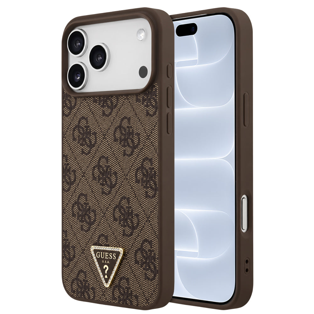 Capa Guess Leather 4G Triangle Strass MagSafe - iPhone 17 Pro / 18 Pro - Castanho