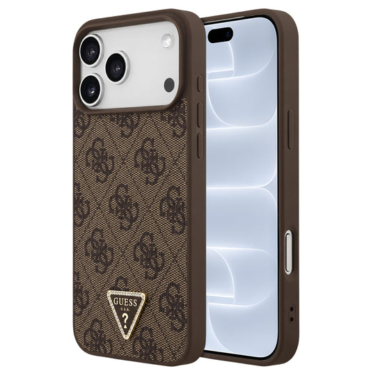 Capa Guess Leather 4G Triangle Strass MagSafe - iPhone 17 Pro / 18 Pro - Castanho