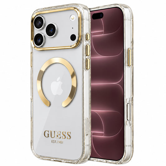 Capa Guess Metal Outline MagSafe - iPhone 17 Pro Max / 18 Pro Max - Dourado