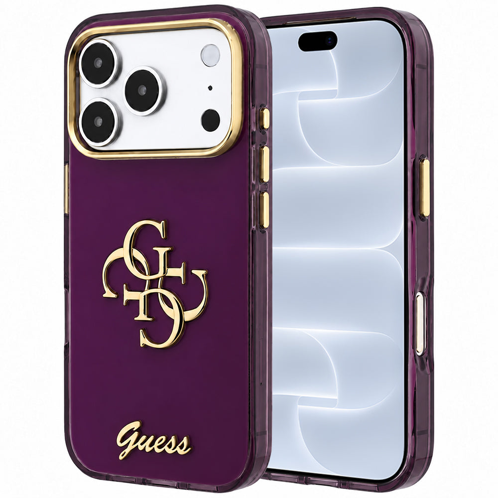 Capa Guess IML 4G Metal Script - iPhone 17 Pro / 18 Pro - Bordeaux