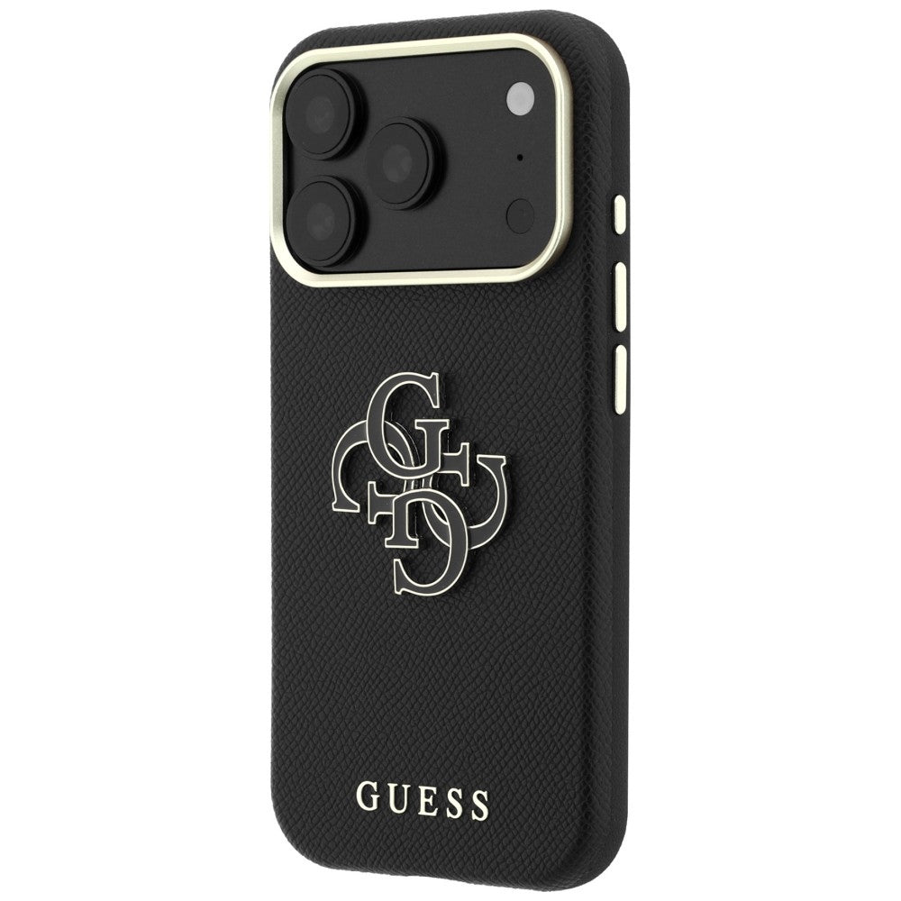 Capa Guess Grained Leather and Big Resin Logo - iPhone 17 Pro Max / 18 Pro Max - Preto
