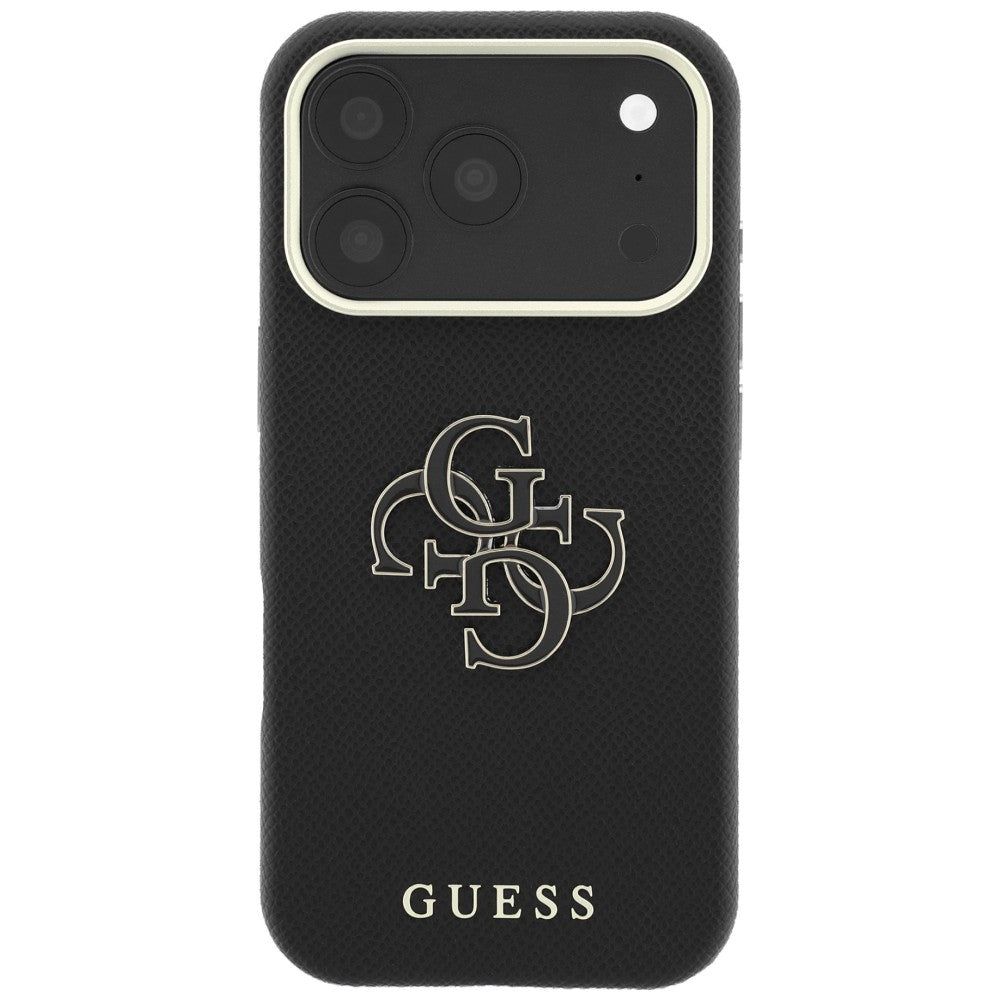 Capa Guess Grained Leather and Big Resin Logo - iPhone 17 Pro Max / 18 Pro Max - Preto