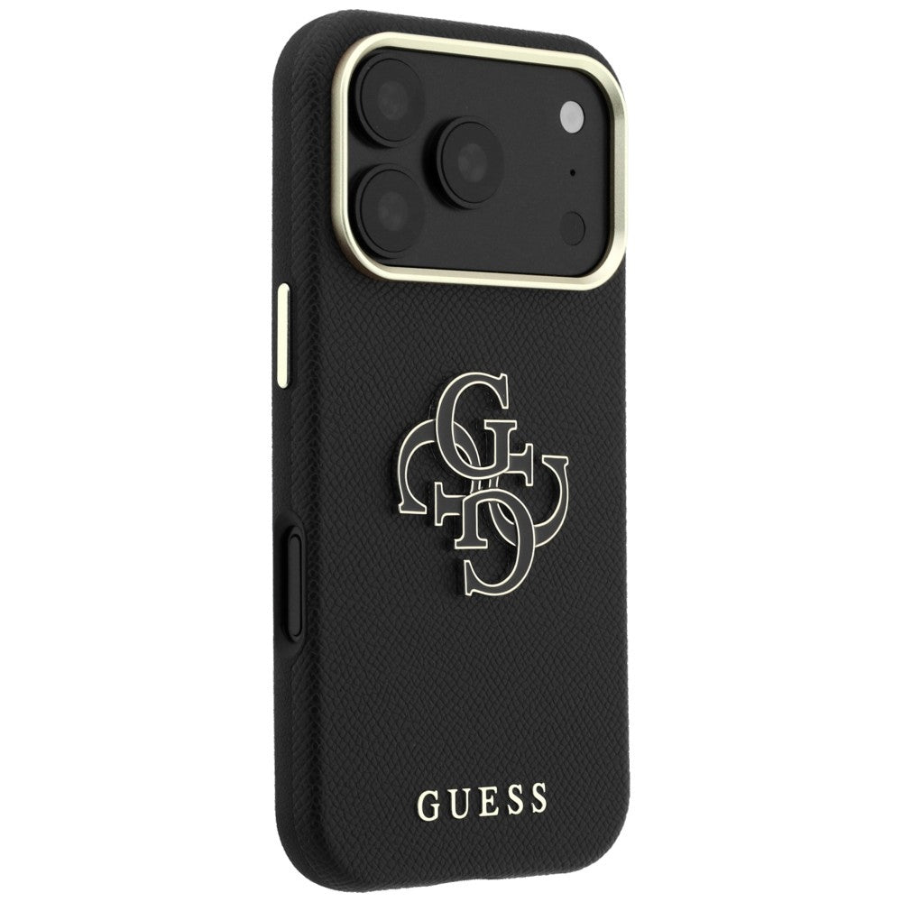 Capa Guess Grained Leather and Big Resin Logo - iPhone 17 Pro Max / 18 Pro Max - Preto