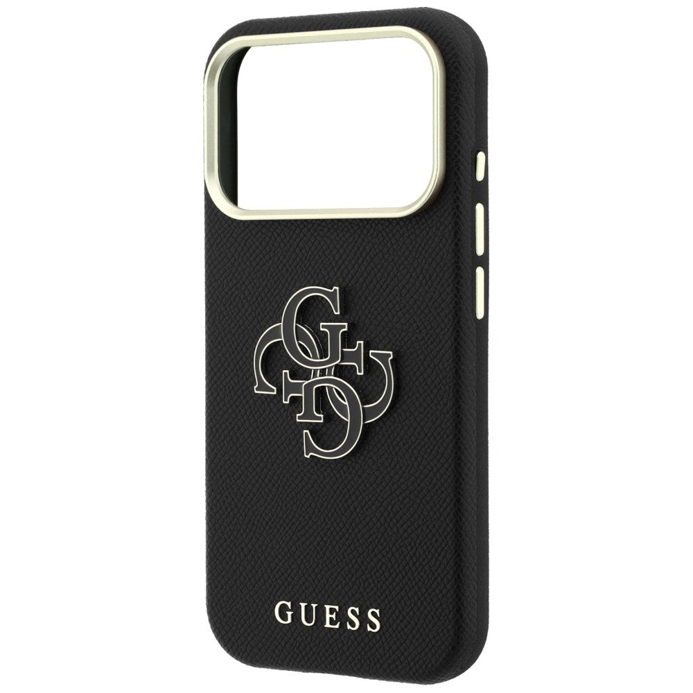 Capa Guess Grained Leather and Big Resin Logo - iPhone 17 Pro Max / 18 Pro Max - Preto