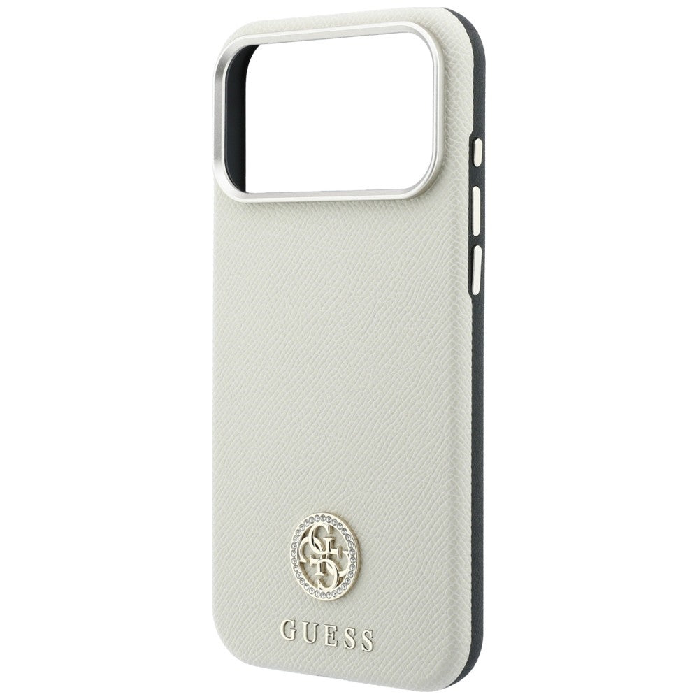 Capa Guess Grained Leather Round Strass Logo MagSafe - iPhone 17 Pro Max / 18 Pro Max - Bege